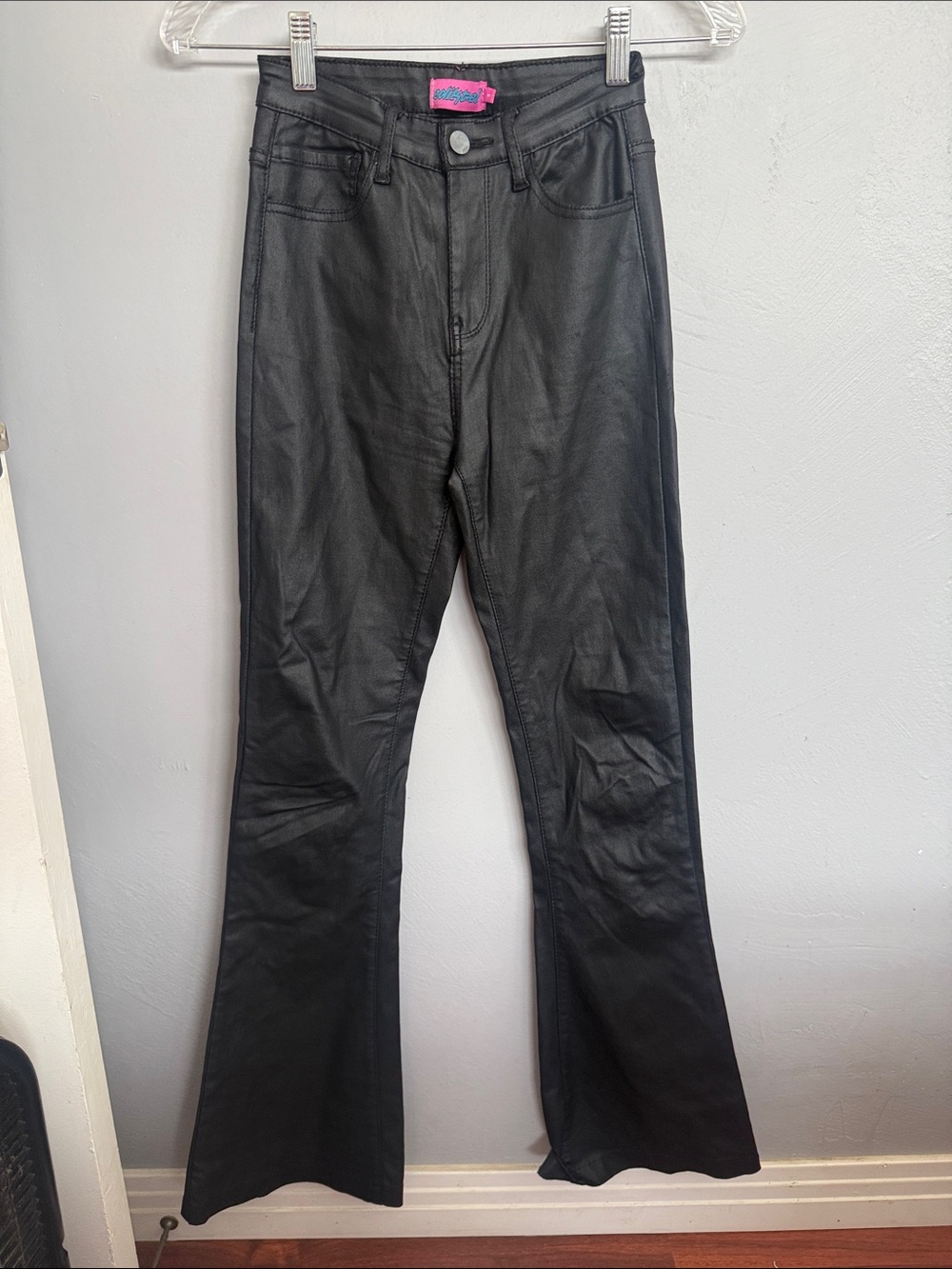 Edikted Black Faux Leather Flare Pant - Small